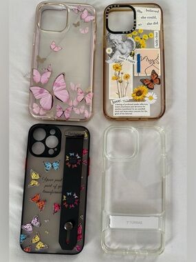 4 iPhone 13 Pro Max Phone Cases, Clear Floral, & Butterfly Design, 1 protector